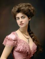 un coloré vieux photographier de une femme de le de bonne heure années 1900 ai génératif photo