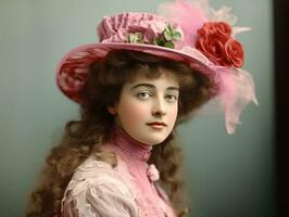 un coloré vieux photographier de une femme de le de bonne heure années 1900 ai génératif photo