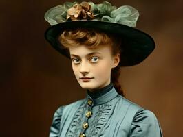 un coloré vieux photographier de une femme de le de bonne heure années 1900 ai génératif photo