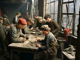 historique coloré photo de une des gamins du quotidien travail dans le années 1900 ai génératif