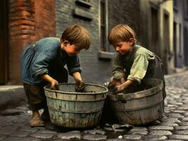 historique coloré photo de une des gamins du quotidien travail dans le années 1900 ai génératif