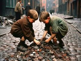 historique coloré photo de une des gamins du quotidien travail dans le années 1900 ai génératif