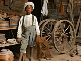 historique coloré photo de une des gamins du quotidien travail dans le années 1900 ai génératif