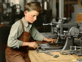 historique coloré photo de une des gamins du quotidien travail dans le années 1900 ai génératif