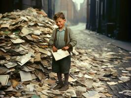 historique coloré photo de une des gamins du quotidien travail dans le années 1900 ai génératif