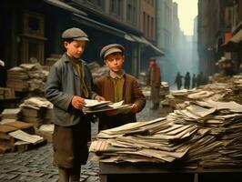 historique coloré photo de une des gamins du quotidien travail dans le années 1900 ai génératif