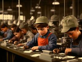 historique coloré photo de une des gamins du quotidien travail dans le années 1900 ai génératif