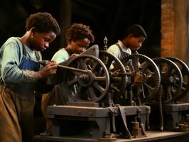 historique coloré photo de une des gamins du quotidien travail dans le années 1900 ai génératif