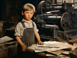 historique coloré photo de une des gamins du quotidien travail dans le années 1900 ai génératif