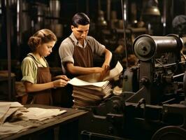 historique coloré photo de une des gamins du quotidien travail dans le années 1900 ai génératif