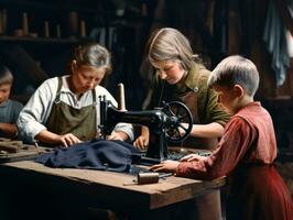 historique coloré photo de une des gamins du quotidien travail dans le années 1900 ai génératif