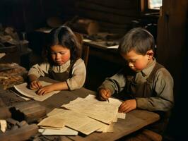 historique coloré photo de une des gamins du quotidien travail dans le années 1900 ai génératif