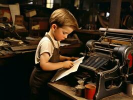 historique coloré photo de une des gamins du quotidien travail dans le années 1900 ai génératif