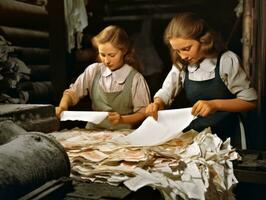 historique coloré photo de une des gamins du quotidien travail dans le années 1900 ai génératif