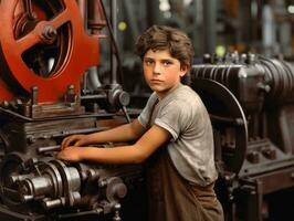 historique coloré photo de une des gamins du quotidien travail dans le années 1900 ai génératif