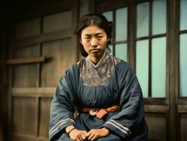 un vieux coloré photographier de une asiatique femme de le de bonne heure années 1900 ai génératif photo