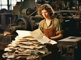 historique coloré photo de une les femmes du quotidien travail dans le passé ai génératif