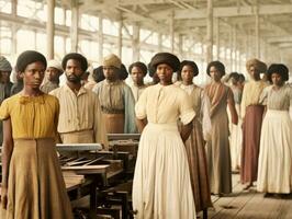 historique coloré photo de une les femmes du quotidien travail dans le passé ai génératif