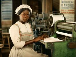 historique coloré photo de une les femmes du quotidien travail dans le passé ai génératif