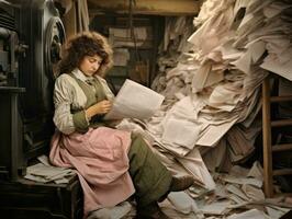 historique coloré photo de une les femmes du quotidien travail dans le passé ai génératif