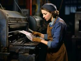 historique coloré photo de une les femmes du quotidien travail dans le passé ai génératif