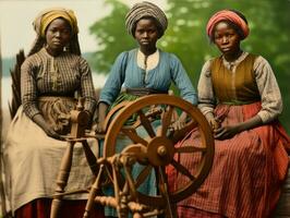 historique coloré photo de une les femmes du quotidien travail dans le passé ai génératif