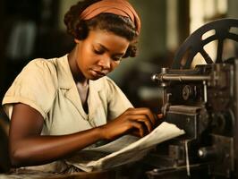 historique coloré photo de une les femmes du quotidien travail dans le passé ai génératif