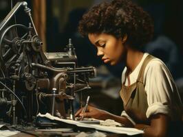 historique coloré photo de une les femmes du quotidien travail dans le passé ai génératif