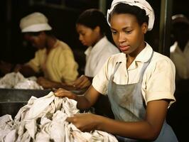 historique coloré photo de une les femmes du quotidien travail dans le passé ai génératif