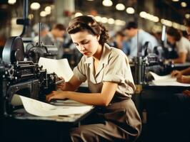 historique coloré photo de une les femmes du quotidien travail dans le passé ai génératif