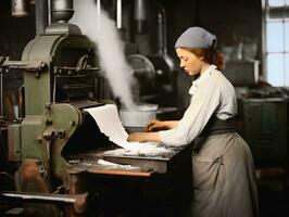 historique coloré photo de une les femmes du quotidien travail dans le passé ai génératif