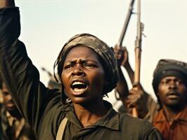 historique coloré photo de une femme de premier plan une manifestation ai génératif