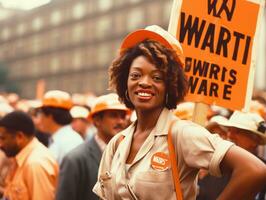 historique coloré photo de une femme de premier plan une manifestation ai génératif