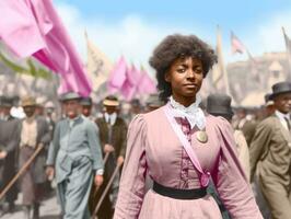 historique coloré photo de une femme de premier plan une manifestation ai génératif