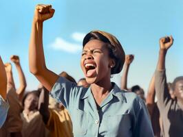 historique coloré photo de une femme de premier plan une manifestation ai génératif