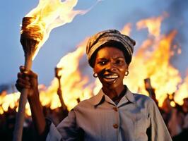 historique coloré photo de une femme de premier plan une manifestation ai génératif