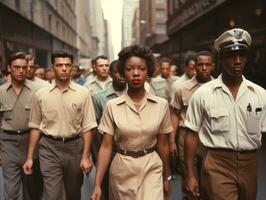 historique coloré photo de une femme de premier plan une manifestation ai génératif