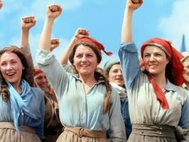 historique coloré photo de une femme de premier plan une manifestation ai génératif