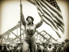 historique coloré photo de une femme de premier plan une manifestation ai génératif