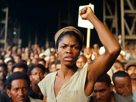 historique coloré photo de une femme de premier plan une manifestation ai génératif