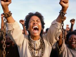 historique coloré photo de une femme de premier plan une manifestation ai génératif