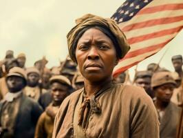 historique coloré photo de une femme de premier plan une manifestation ai génératif