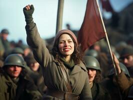 historique coloré photo de une femme de premier plan une manifestation ai génératif