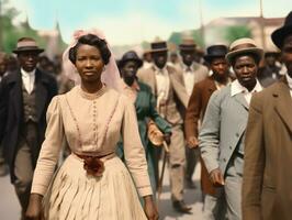 historique coloré photo de une femme de premier plan une manifestation ai génératif