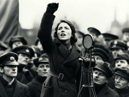 historique coloré photo de une femme de premier plan une manifestation ai génératif