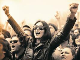 historique coloré photo de une femme de premier plan une manifestation ai génératif