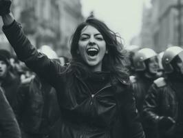 historique coloré photo de une femme de premier plan une manifestation ai génératif