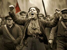 historique coloré photo de une femme de premier plan une manifestation ai génératif