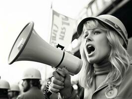 historique coloré photo de une femme de premier plan une manifestation ai génératif