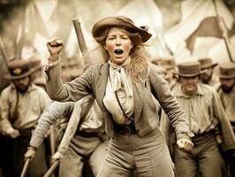 historique coloré photo de une femme de premier plan une manifestation ai génératif